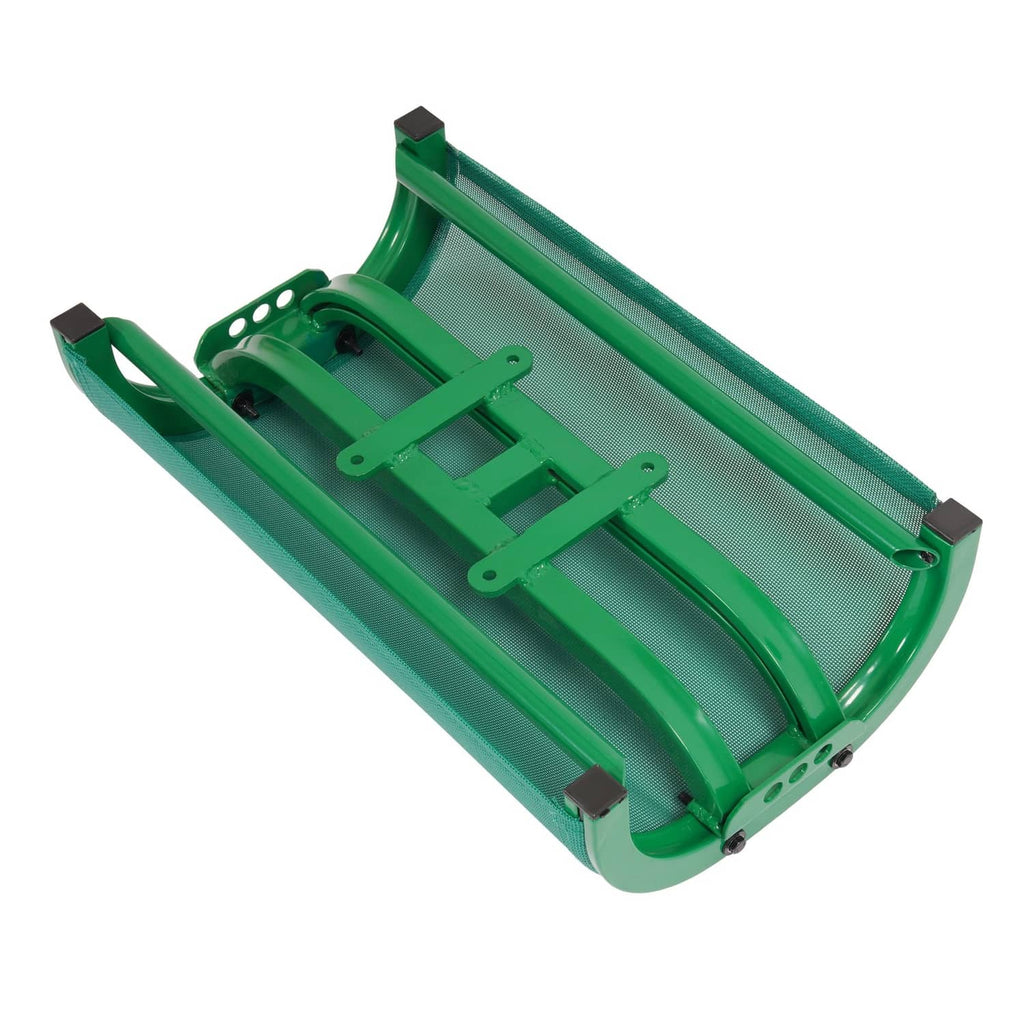 Green mesh boat seat frame underside with cross supports and end mounting blocks.