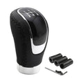 Weighted manual gear shift knob with black leather wrap and silver trim, with installation parts