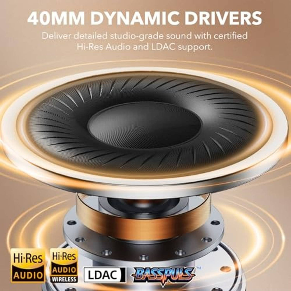 Over-ear headphone dynamic driver with visible speaker diaphragm and ring