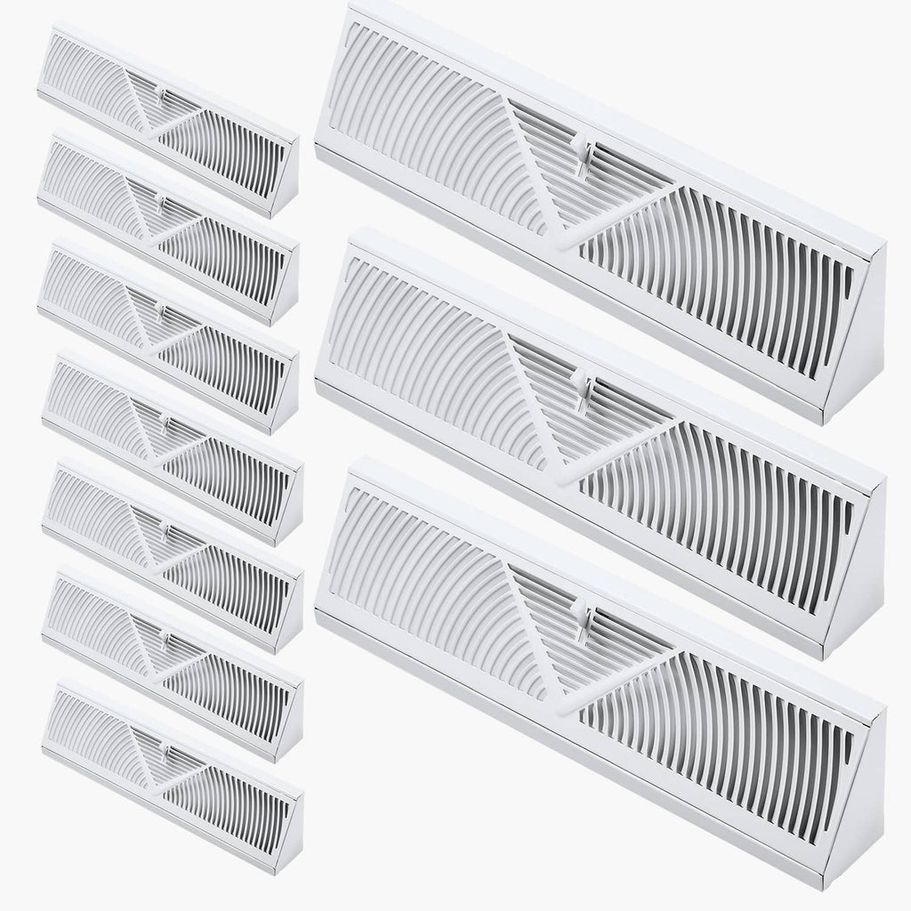 White 18-inch HVAC floor register vents, 10-pack with slatted airflow grilles