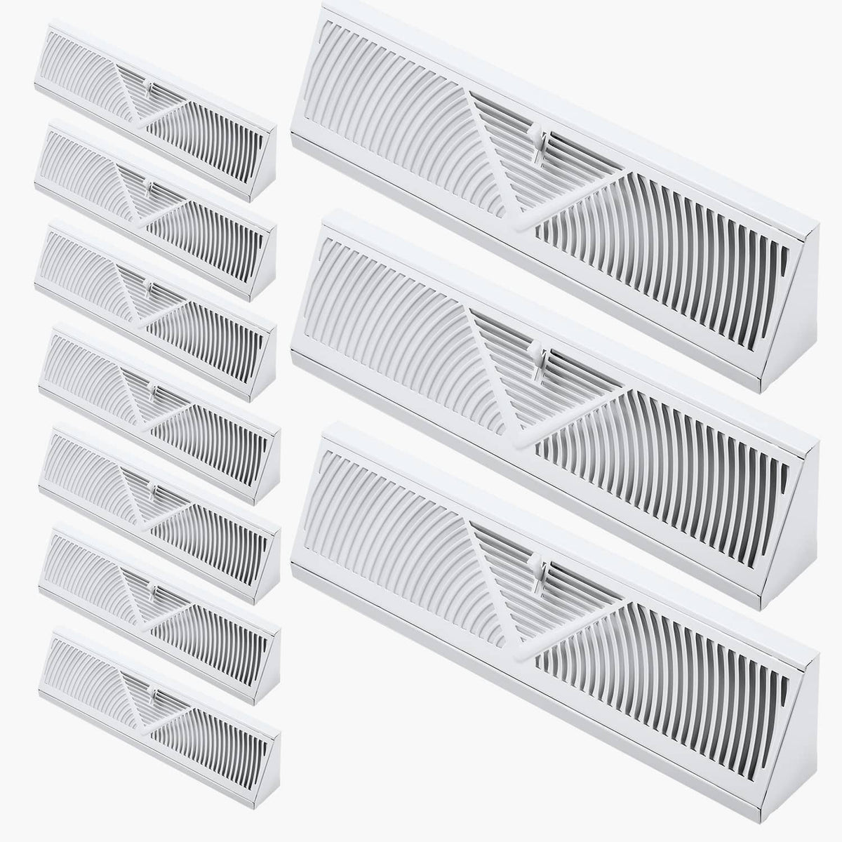 White 18-inch HVAC floor register vents, 10-pack with slatted airflow grilles