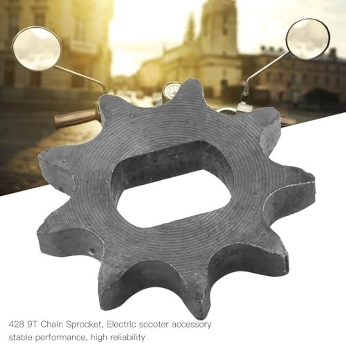 9-tooth chain sprocket with star-shaped teeth and central mounting hole, rugged finish
