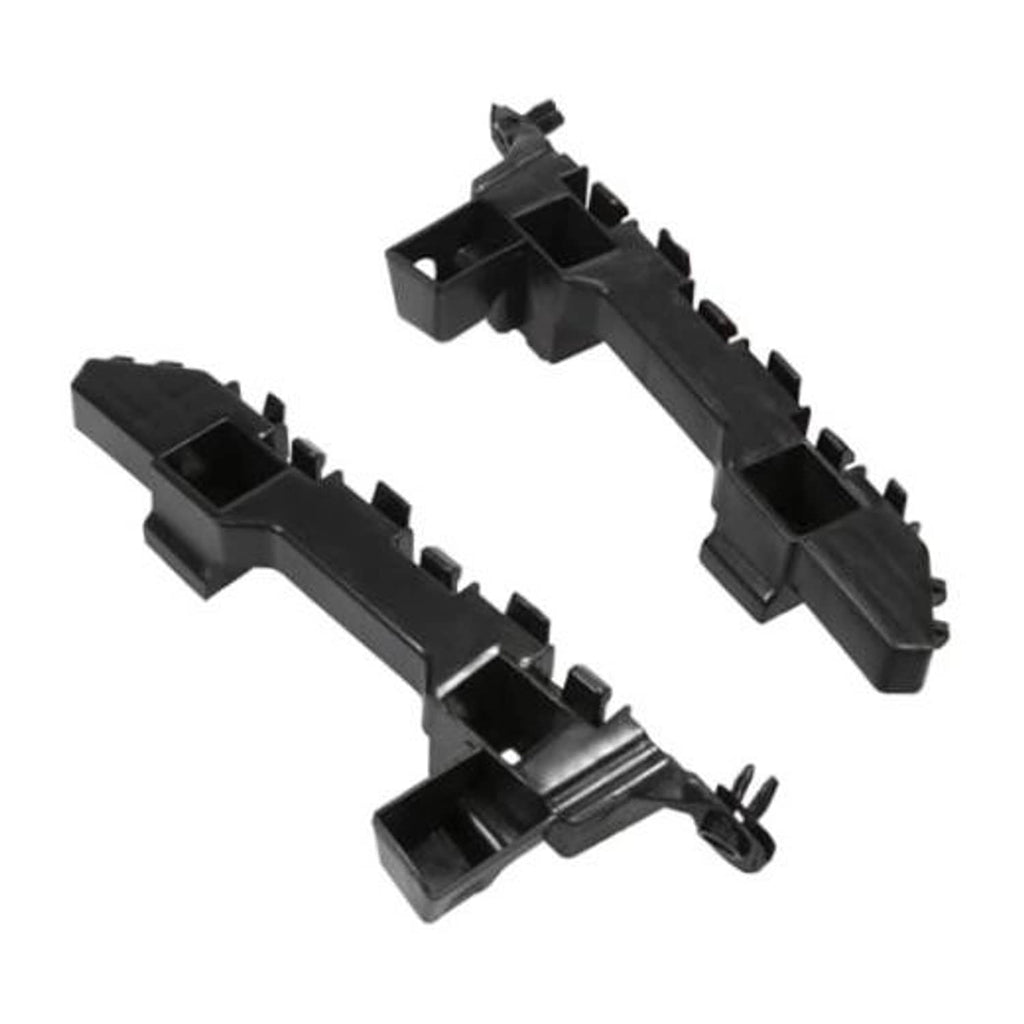 Pair of black front bumper mounting brackets with multiple clips