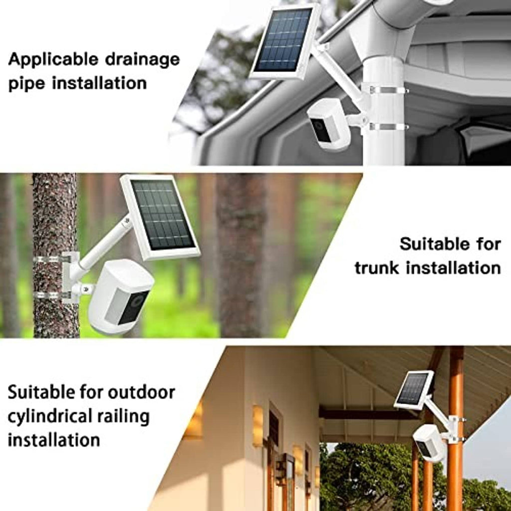 White mounting bracket for outdoor camera on pole, suitable for drainage pipe installs