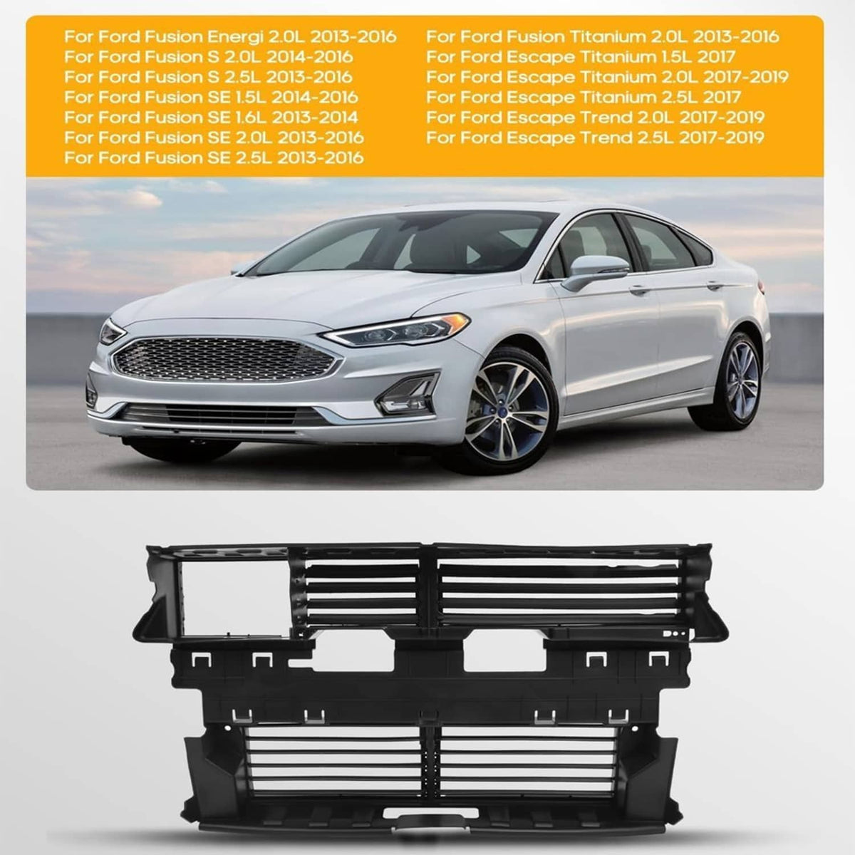 Radiator grille shutter assembly with slatted louvers and central actuator bar, black