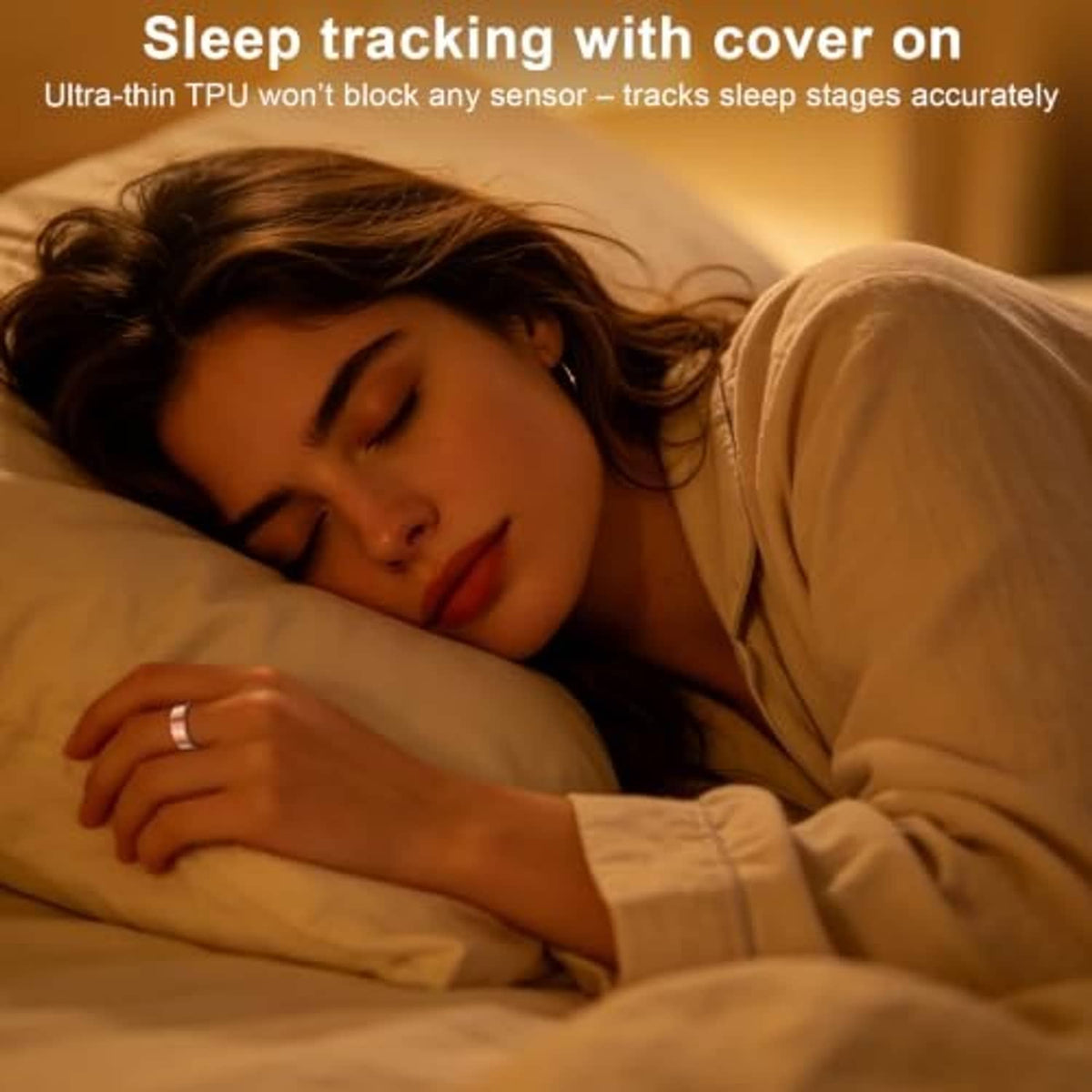 TPU Oura Ring cover worn on finger during sleep, slim band