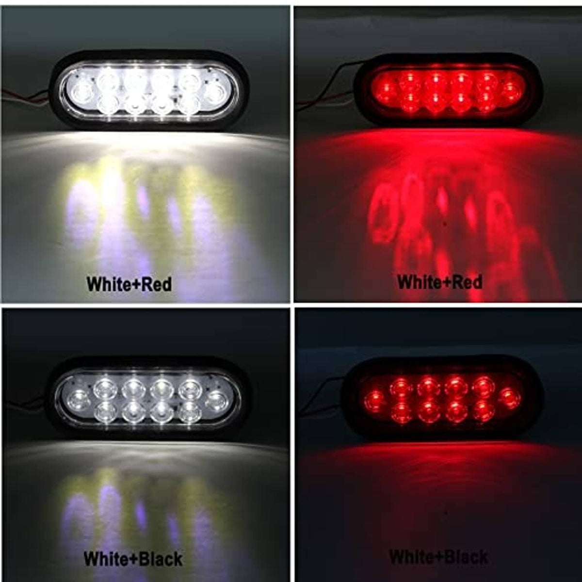 Oval LED trailer light bar showing white and red illuminated sections in black housing.