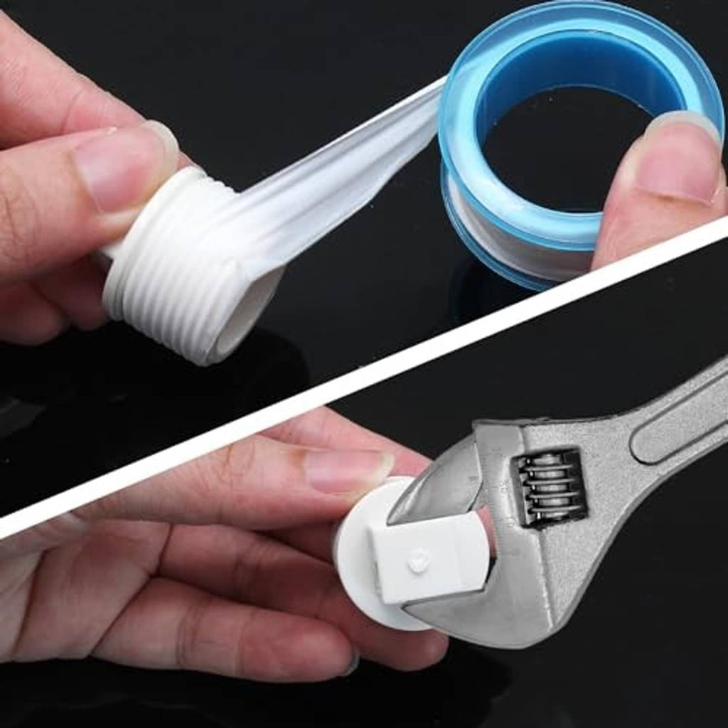 White PVC male threaded end cap plug being fitted with hands and wrench on pipe