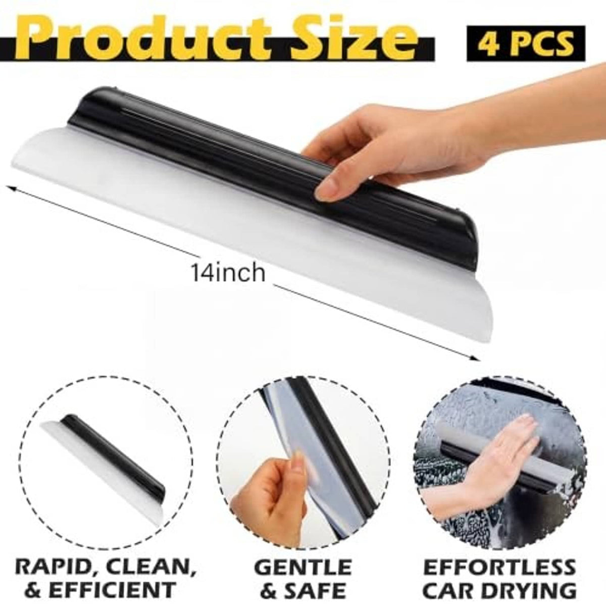14-inch car drying squeegee with black silicone edge and white rubber blade
