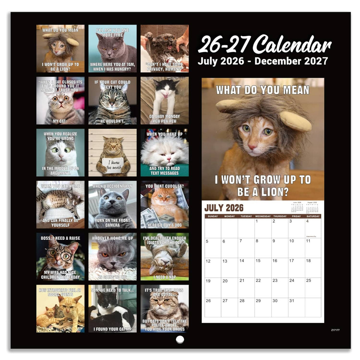 Wall calendar layout showing meme panels and a July 2026 calendar grid