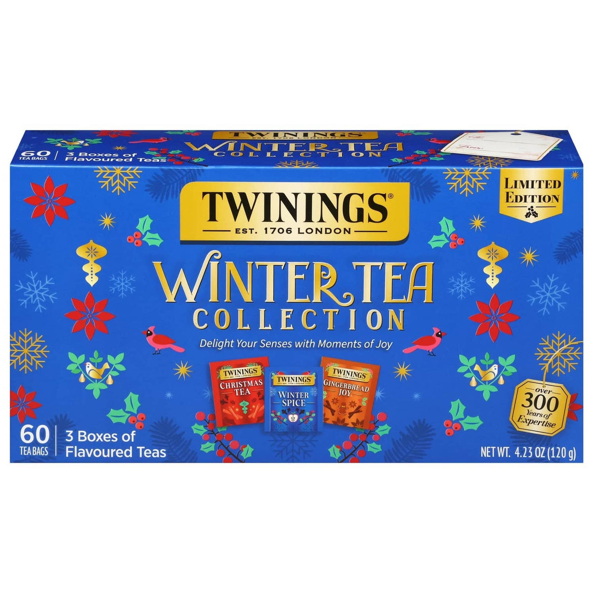 Twinings Winter Tea Collection limited edition gift set, blue box with 3 tea boxes