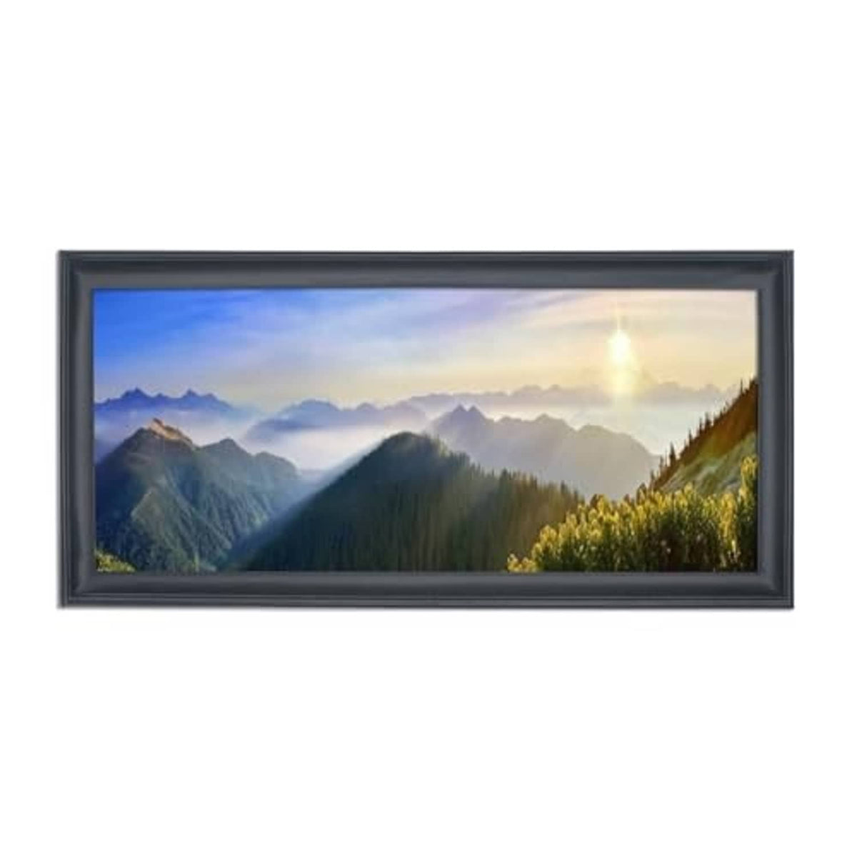 Black panoramic picture frame for landscape photos with inner photo mat