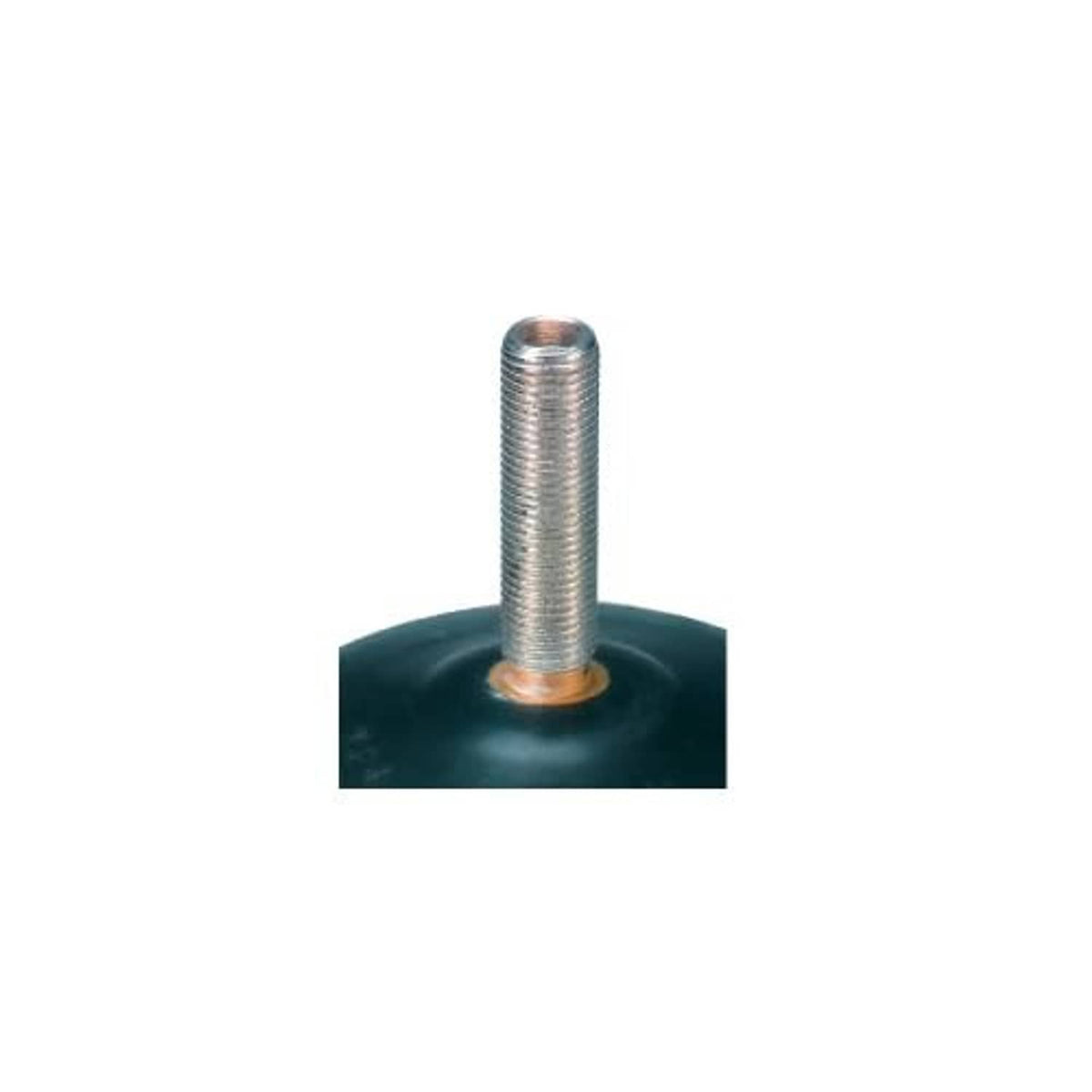 TR4 valve stem with metal threads, mounted in black rubber tube base
