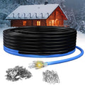 Roof heating cable kit: black coils with blue power lead and metal mounting clips