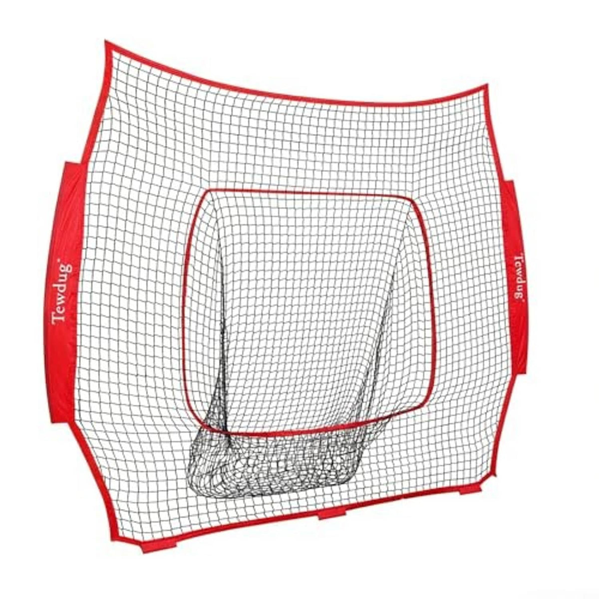 Crimson and white baseball replacement practice net with front target opening and side panels