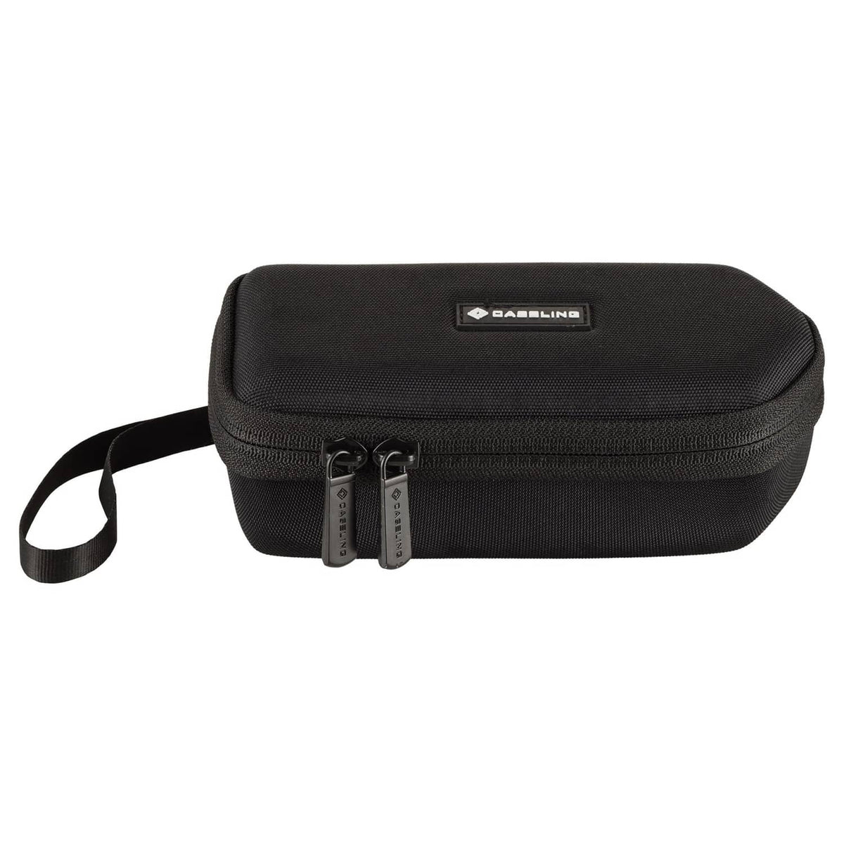 Black hard zip case with carrying strap, compact rectangular audio recorder storage