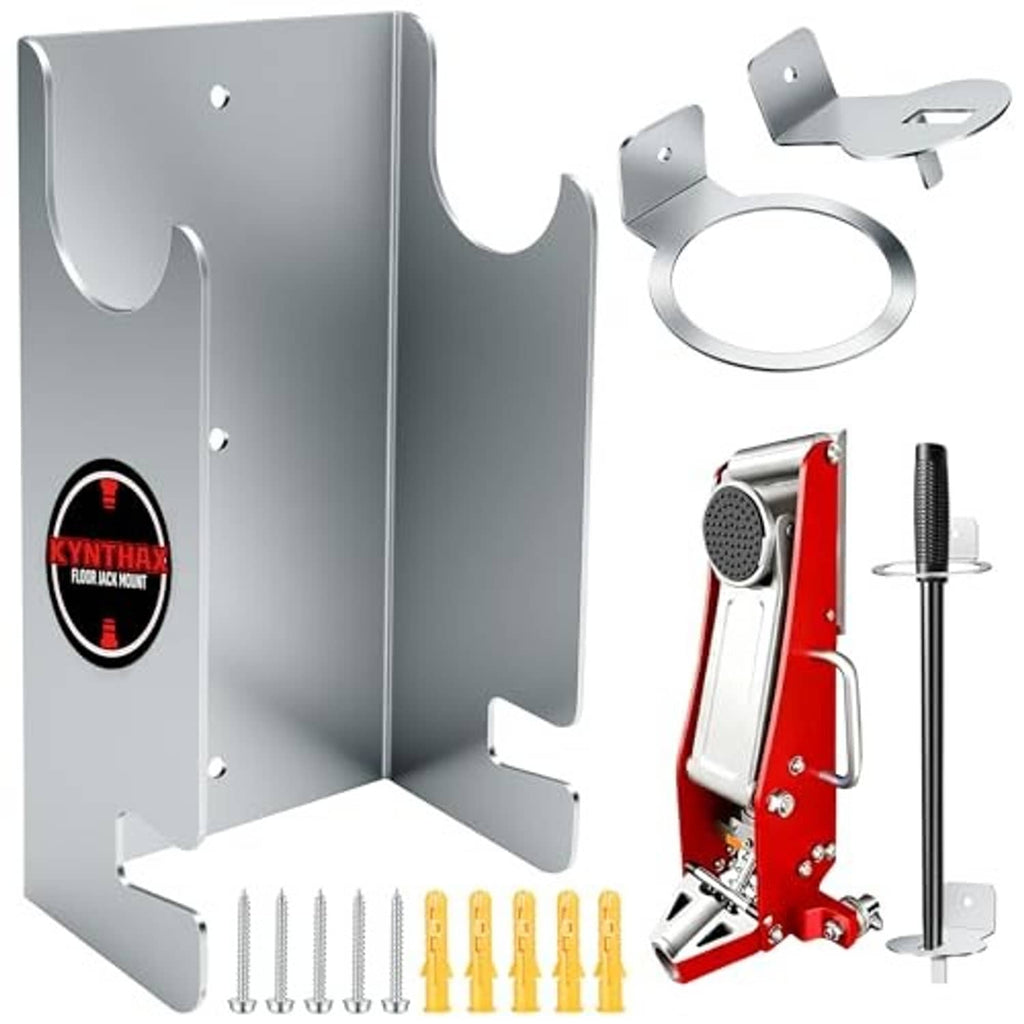 Corner wall jack stand storage rack holder set: light gray plate, ring holder, screws