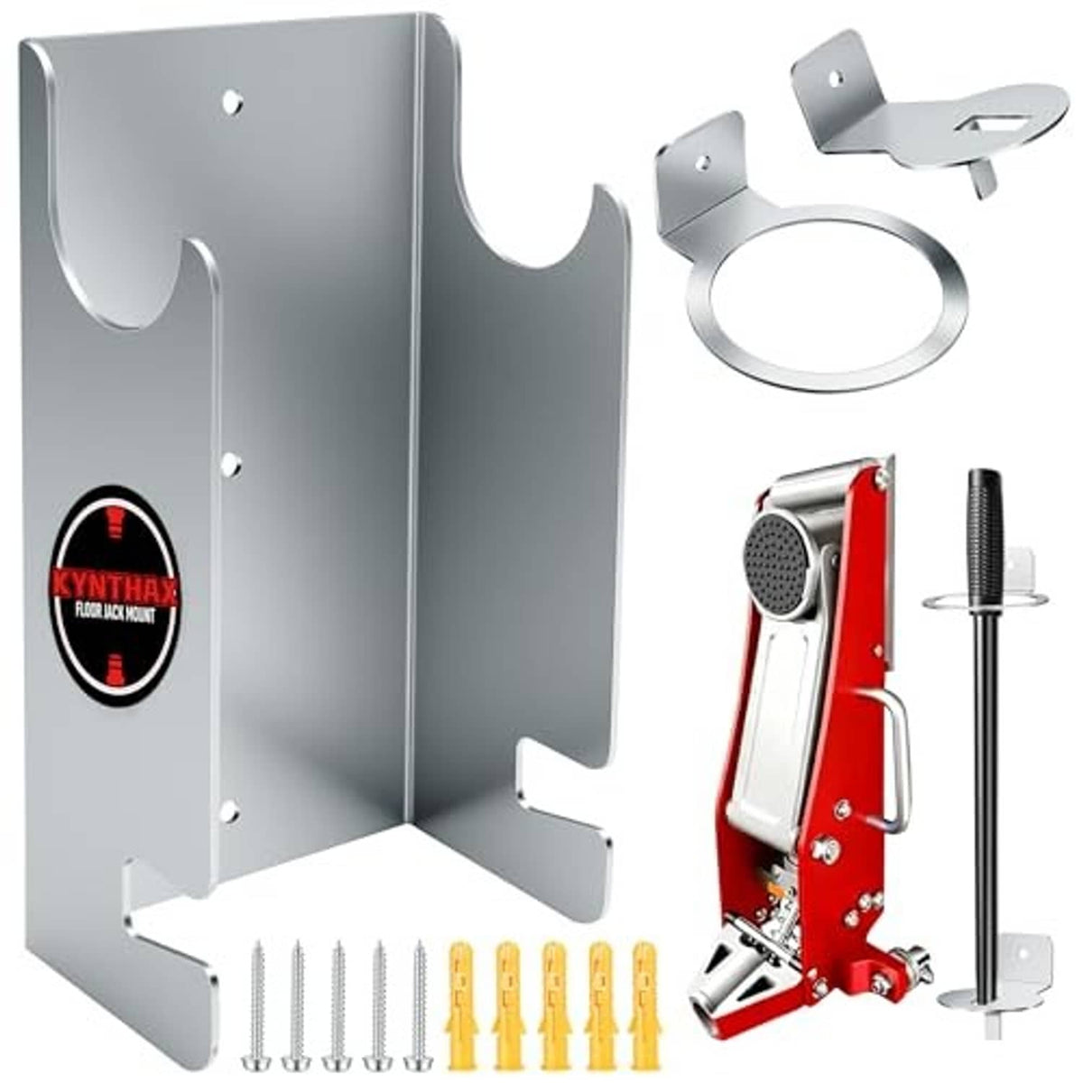 Corner wall jack stand storage rack holder set: light gray plate, ring holder, screws