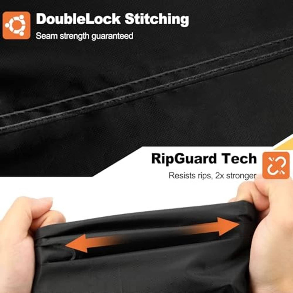 Black umbrella cover seam detail with double-lock stitching and reinforced material