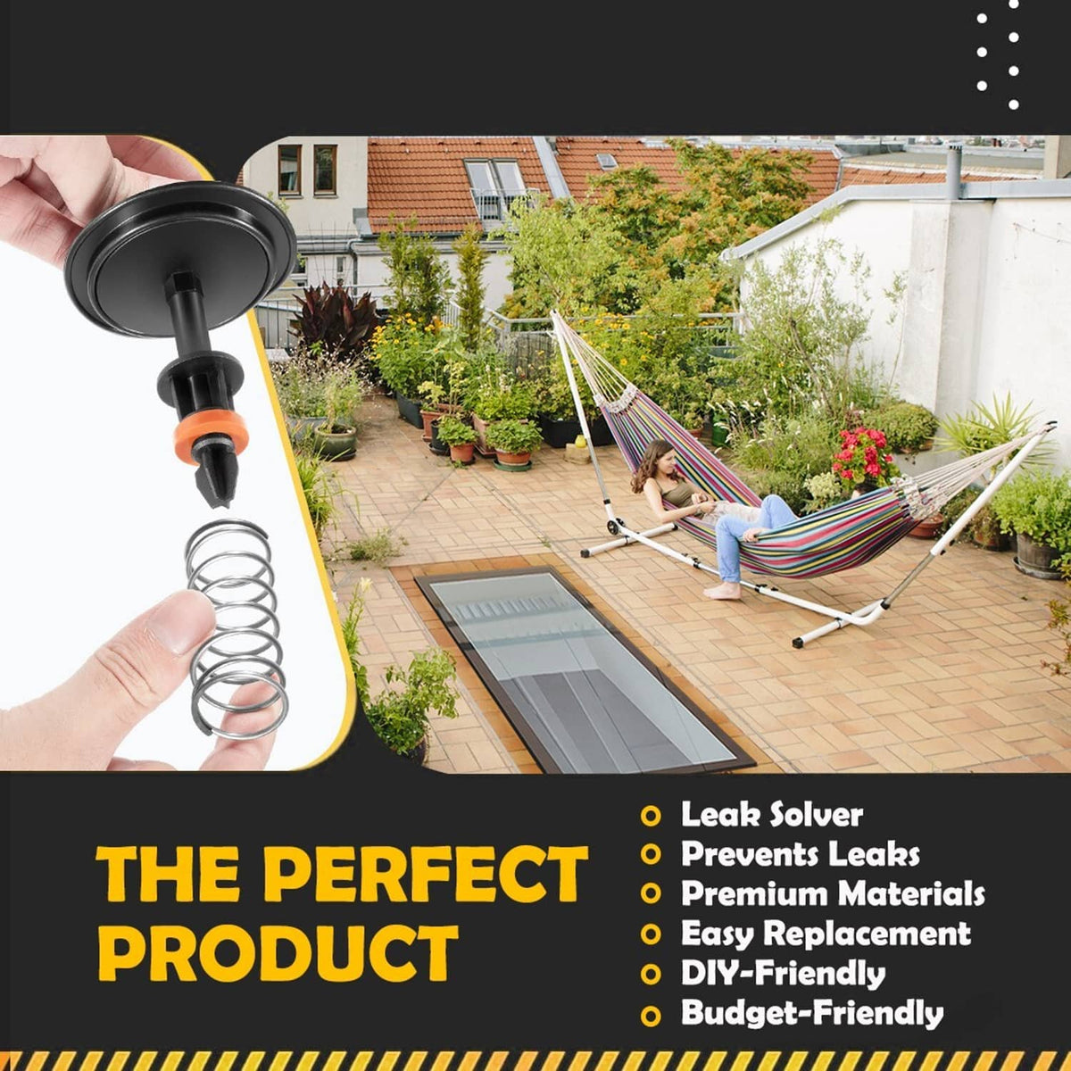 Relief valve repair kit parts: black cap with orange insert and coiled spring