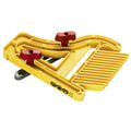 Milescraft featherboard, yellow body with red clamps and slotted fence for table routing