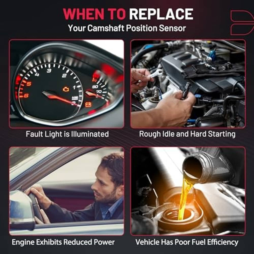 Camshaft position sensor replacement shown near vehicle engine components