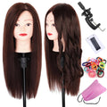 Brown human hair training practice head mannequin with full hair and front face