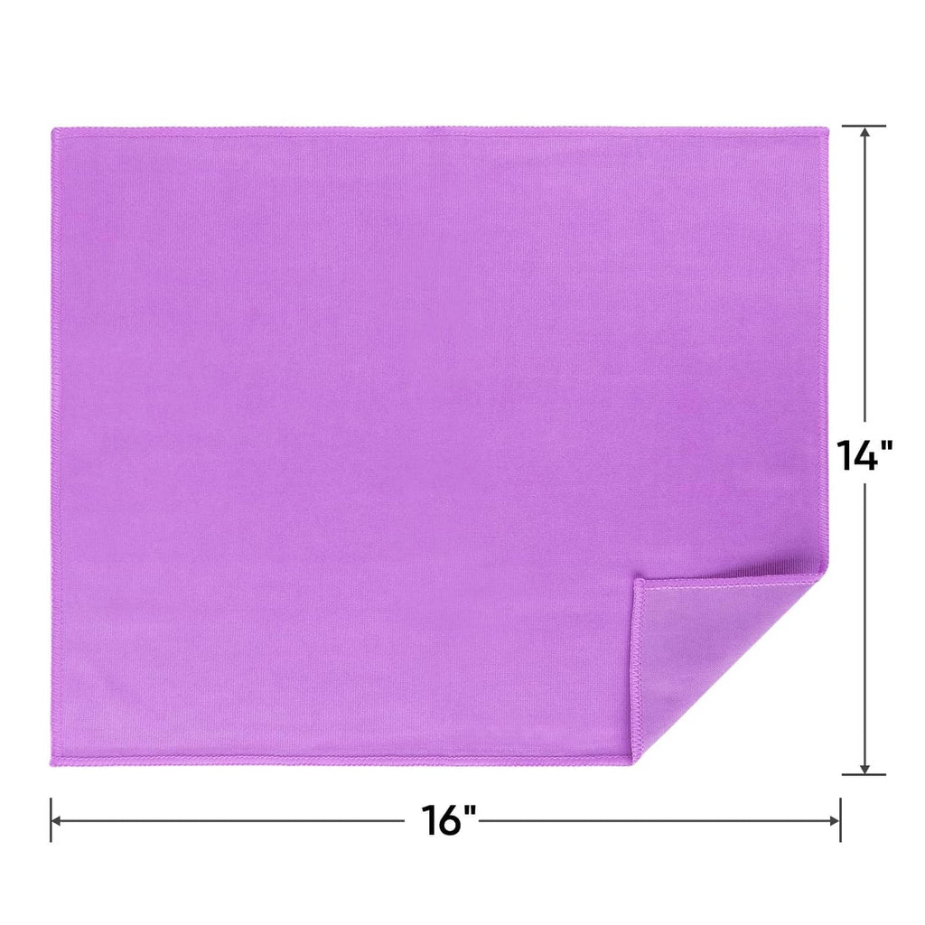 Purple microfiber cleaning cloth, 16 x 14 inch size with stitched hem