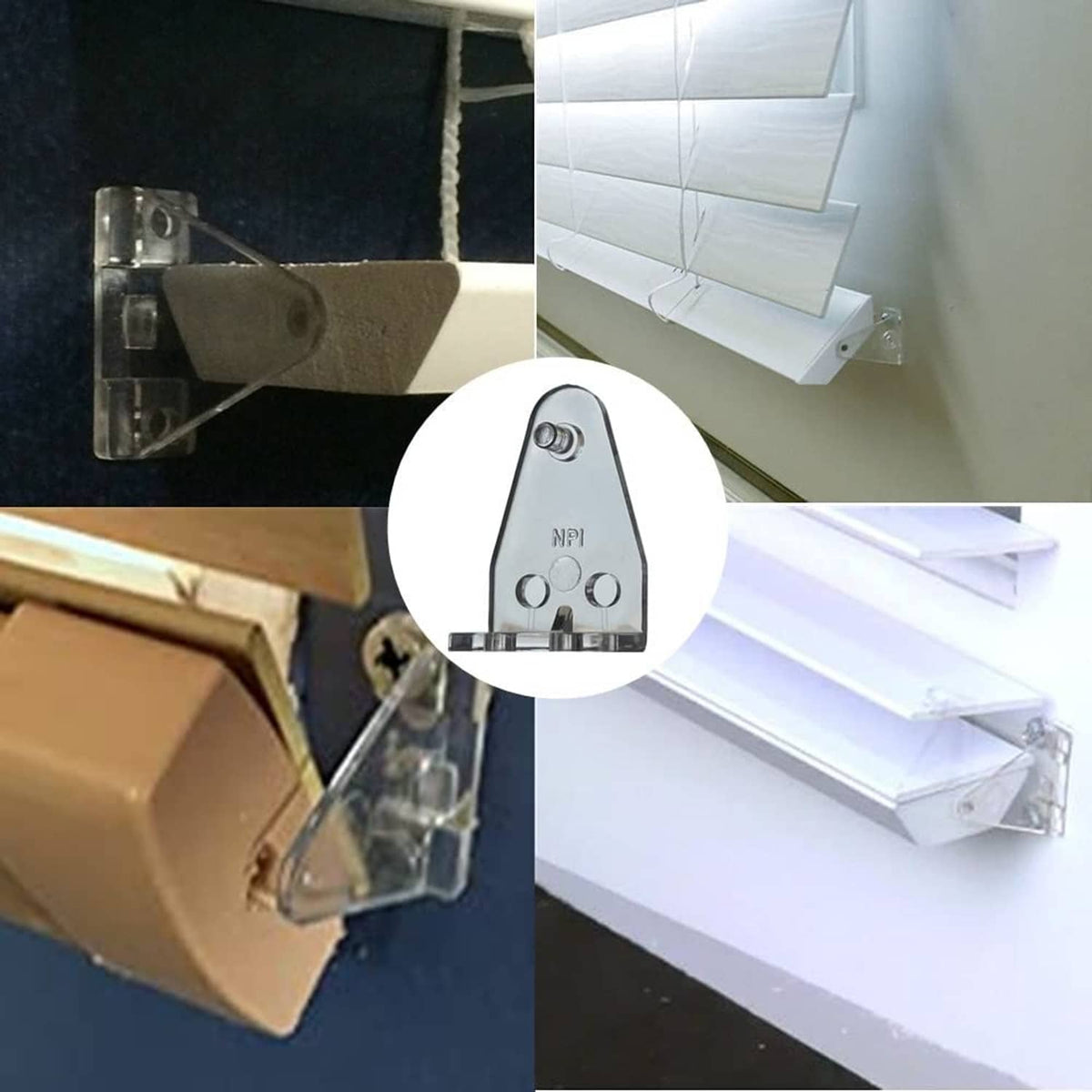 Mini blind bottom rail hold-down bracket installed on rail with screw