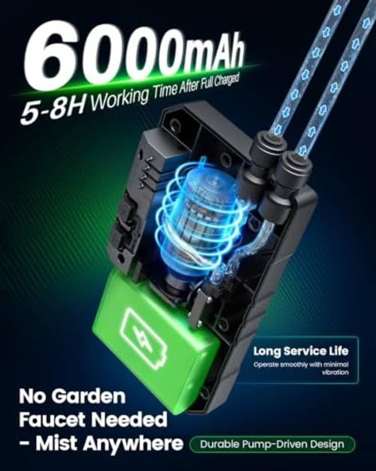 6000mAh magnetic misting pump unit with dual hoses and nozzle heads for portable use
