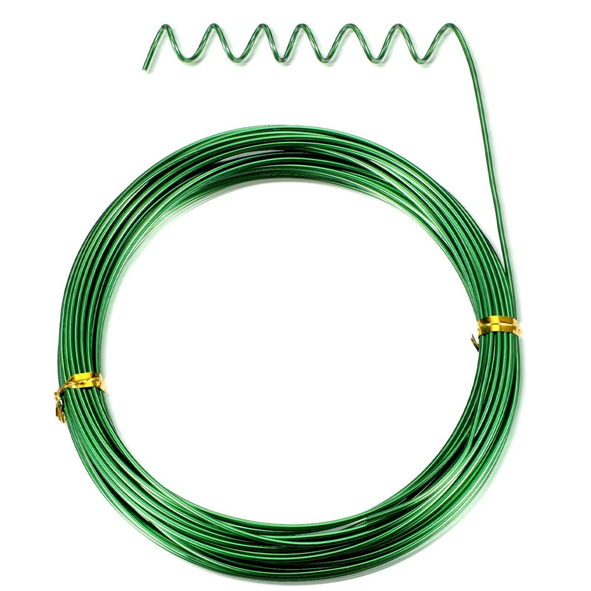 Green aluminum craft wire loop with gold twist ties securing the coil ends