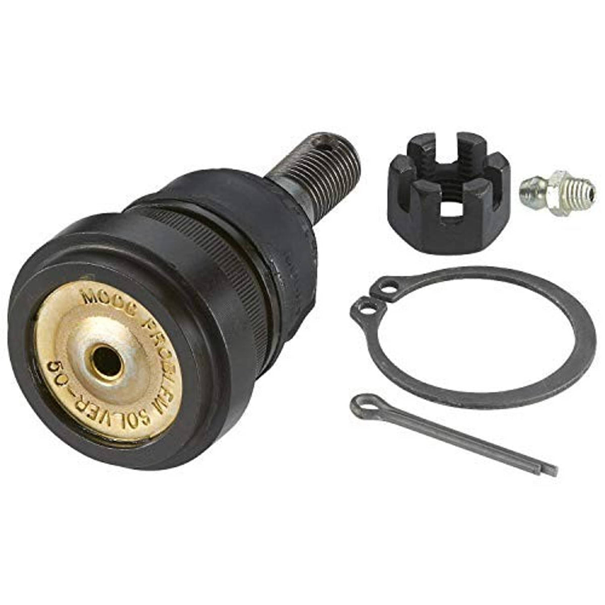 Front upper suspension ball joint with threaded stud, cap, and installation hardware