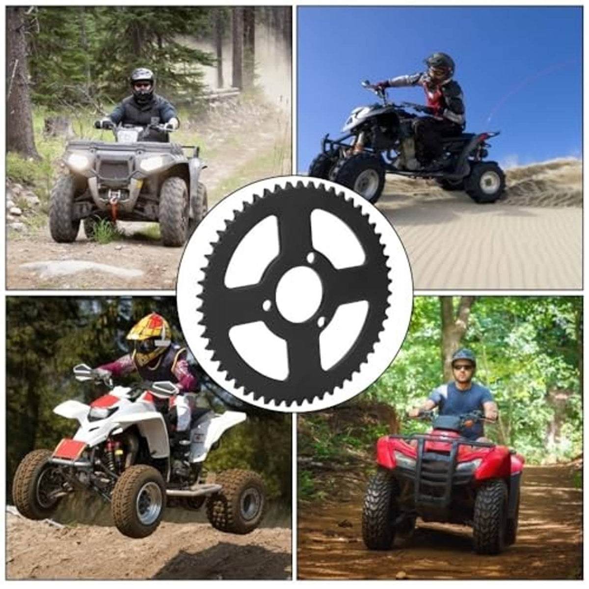 Black steel crank sprocket gear with five cutout spokes, outer teeth, and three mounting holes