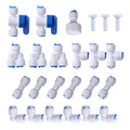White 1/4-inch push-in water tube quick-connect fitting set with blue inserts