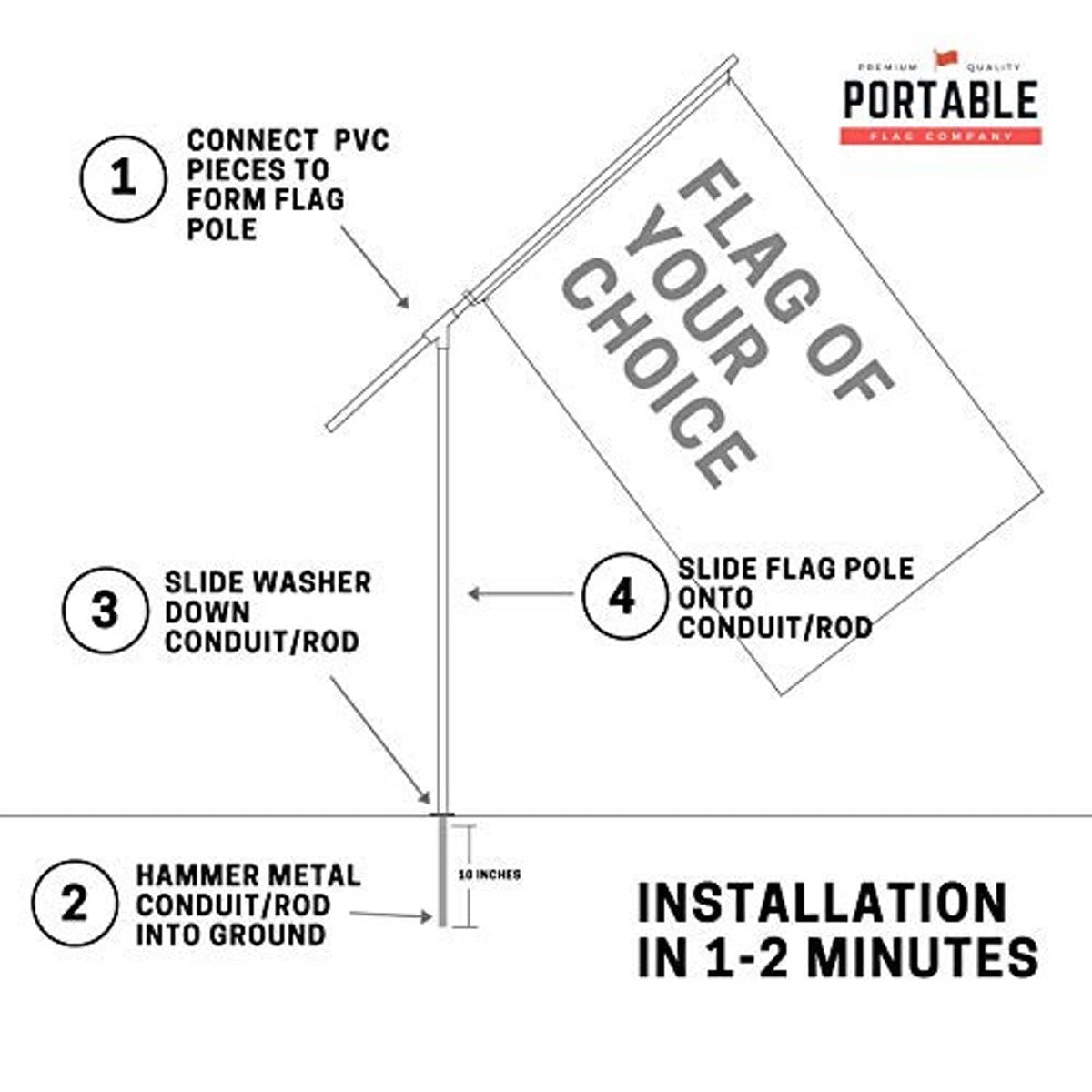 Flagpole installation parts diagram with conduit rod and sliding washer