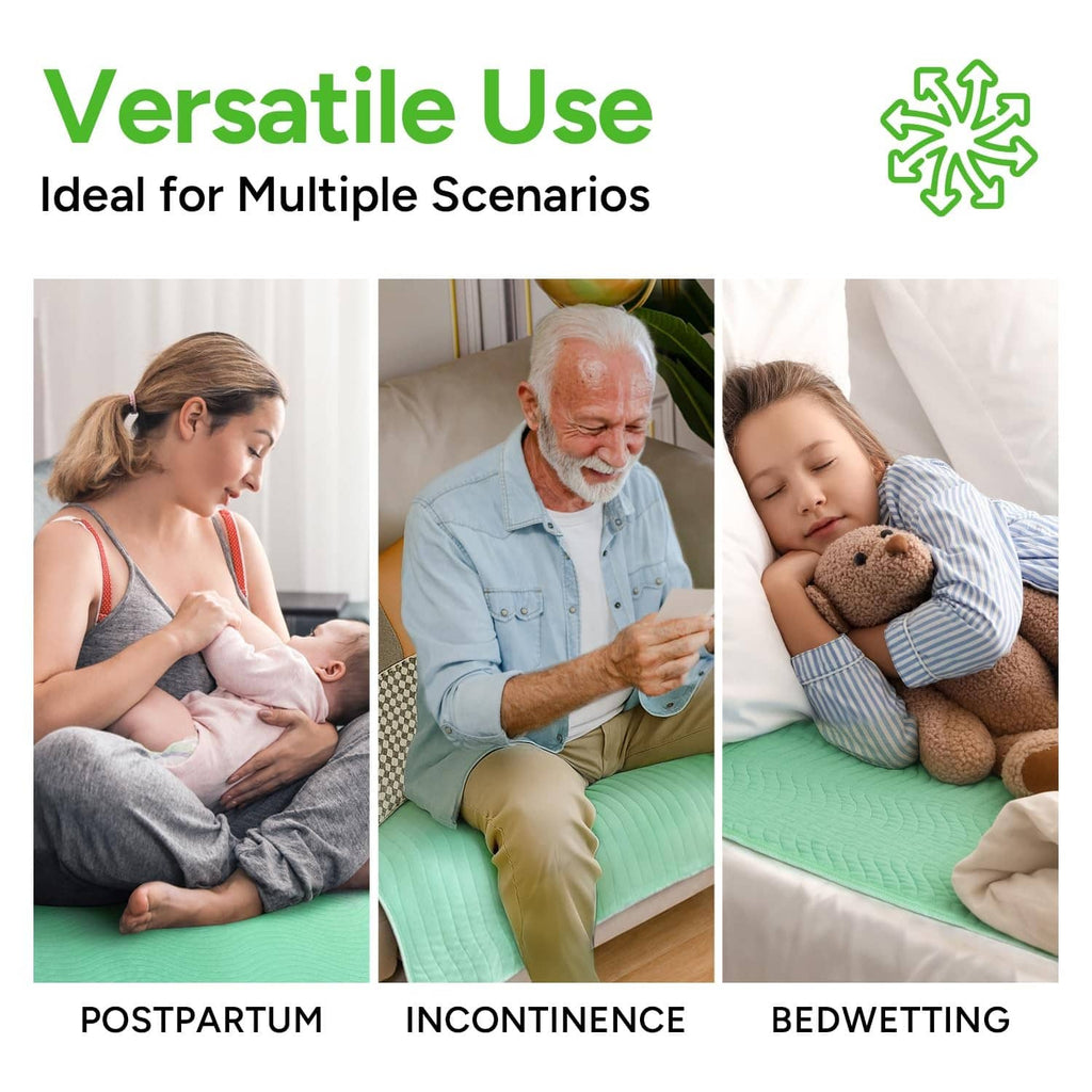 Green washable bed underpad for multi-scenario protection on a bed surface