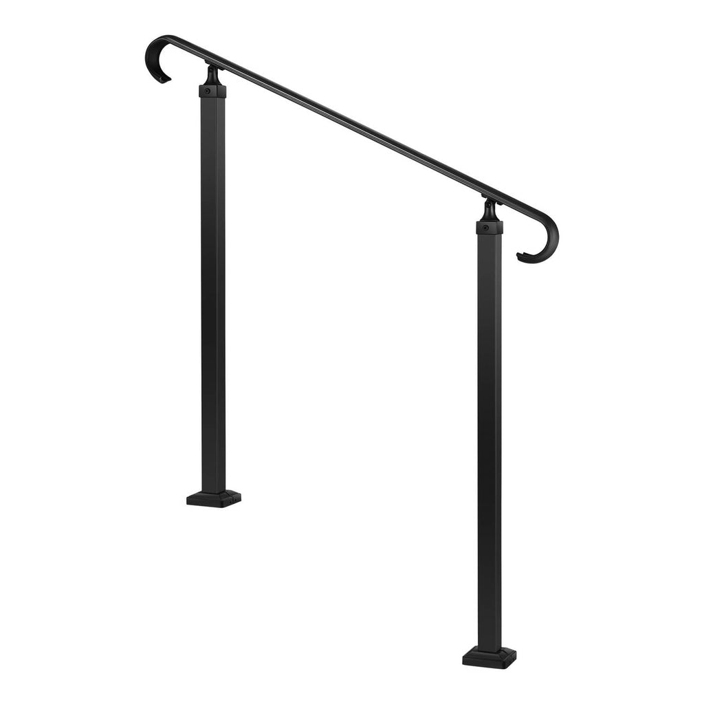 Uimoso outdoor stair handrail set with black carbon-steel rail and curved end supports