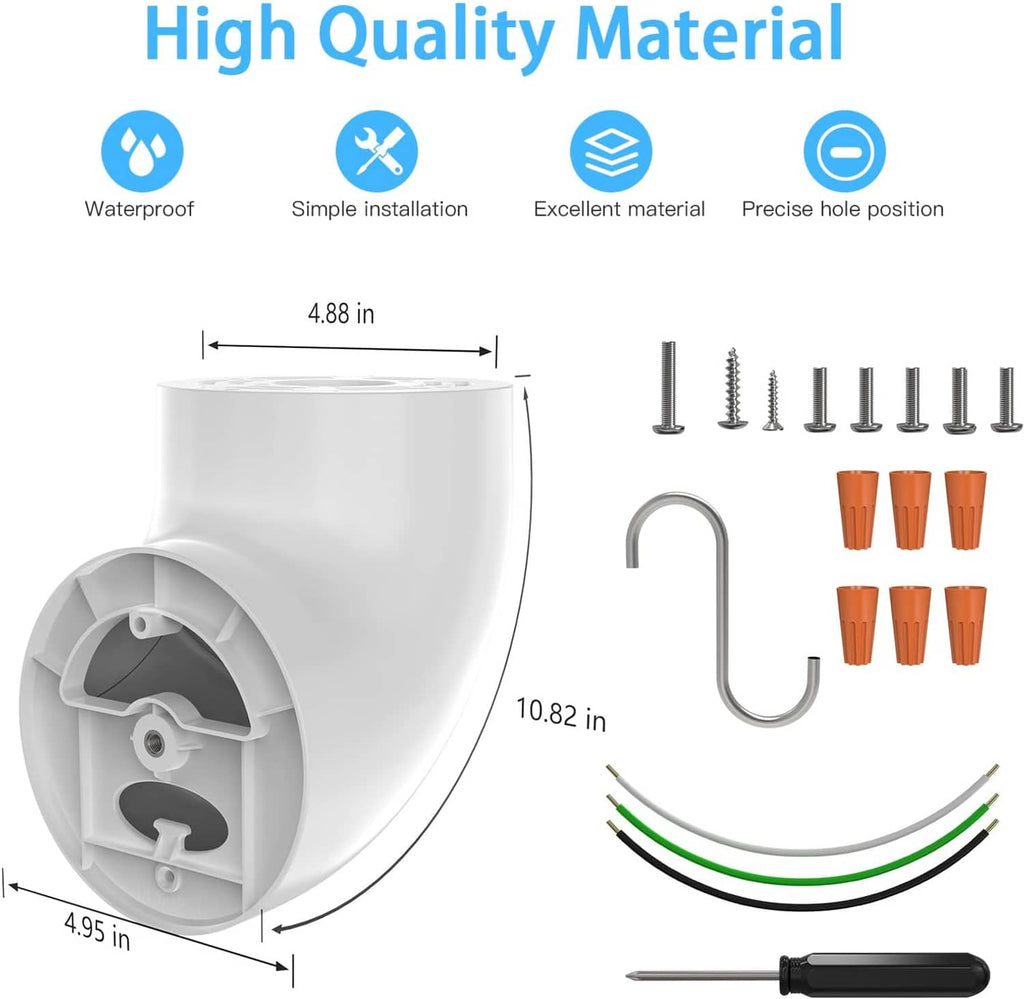 White eave mount bracket kit with screws, template, and mounting cable