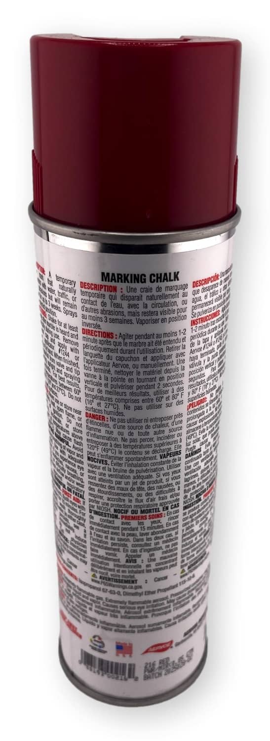 Aervoe red marking chalk spray can with full back label and product info
