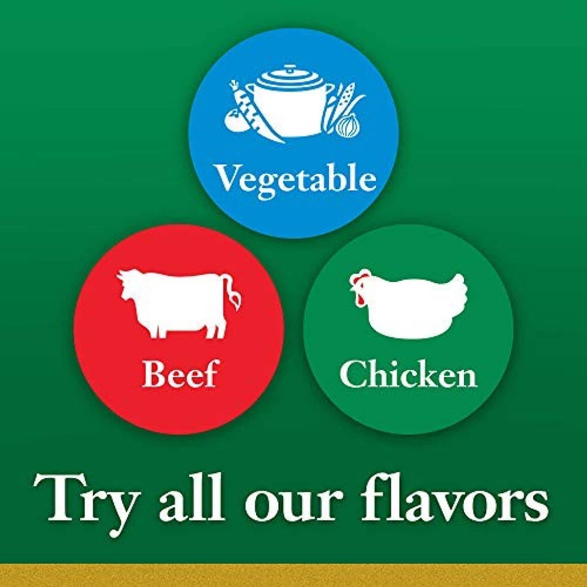 Chicken bouillon flavor packet icons with vegetable, beef, and chicken labels