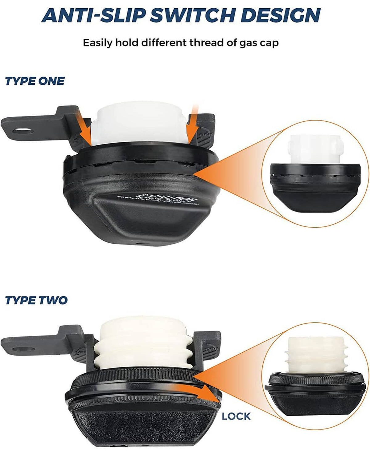 Black anti-slip gas cap holder trim with mounting clips and switch base