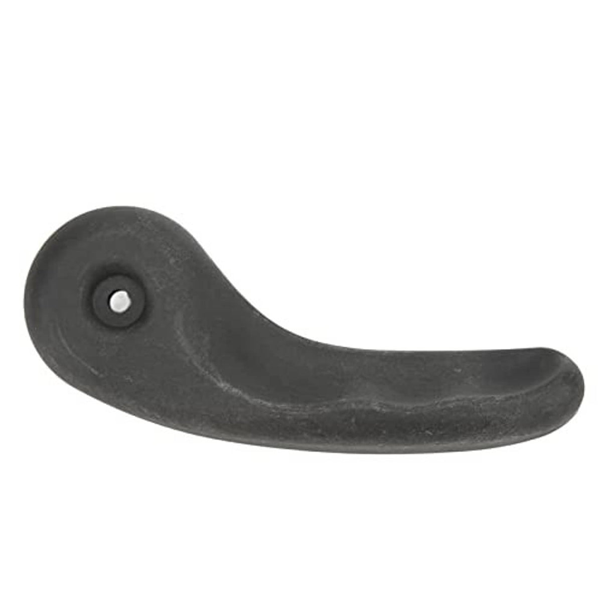 Curved black recliner handle with circular mounting hole