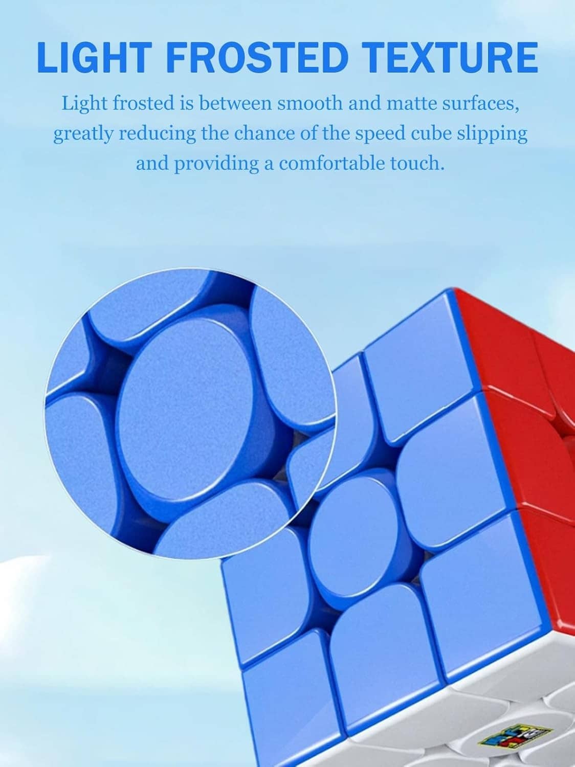 Blue 3x3 speed cube with light frosted texture, white edge pieces