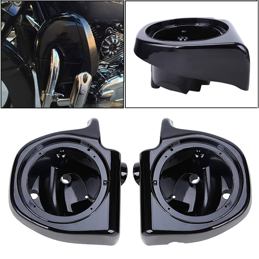 Black speaker pod boxes set with round openings and vented fairing contours