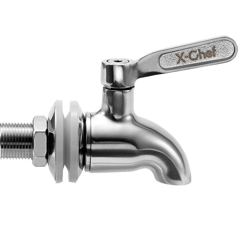 Stainless steel spigot with side lever, inlet threads, and coupling nut