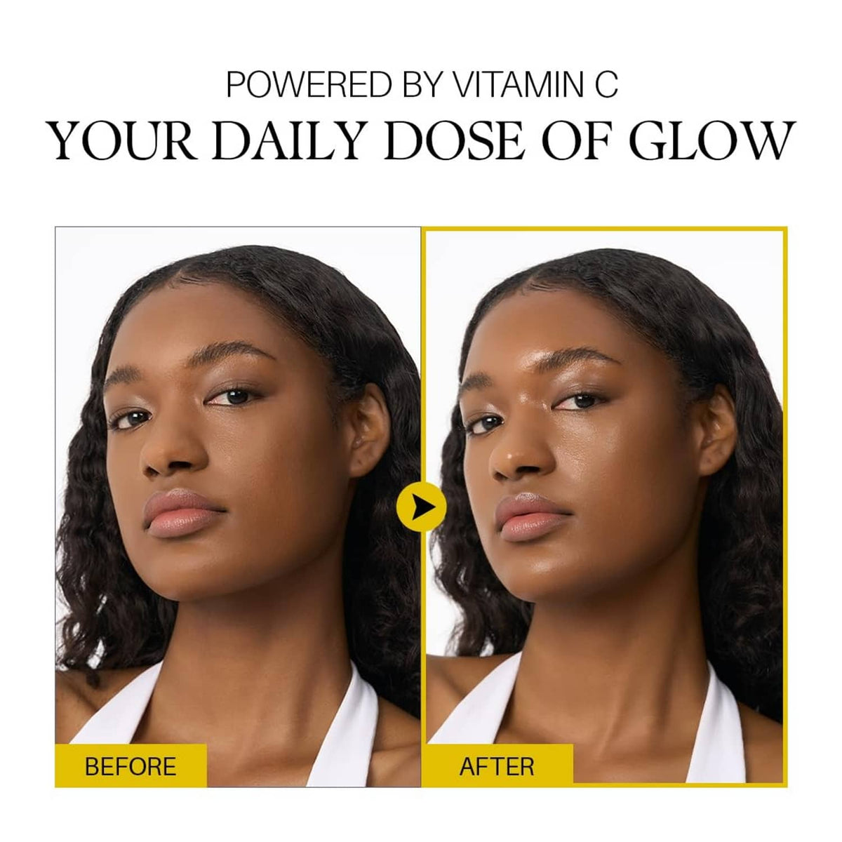 Before-and-after face glow results with smooth, even-looking skin