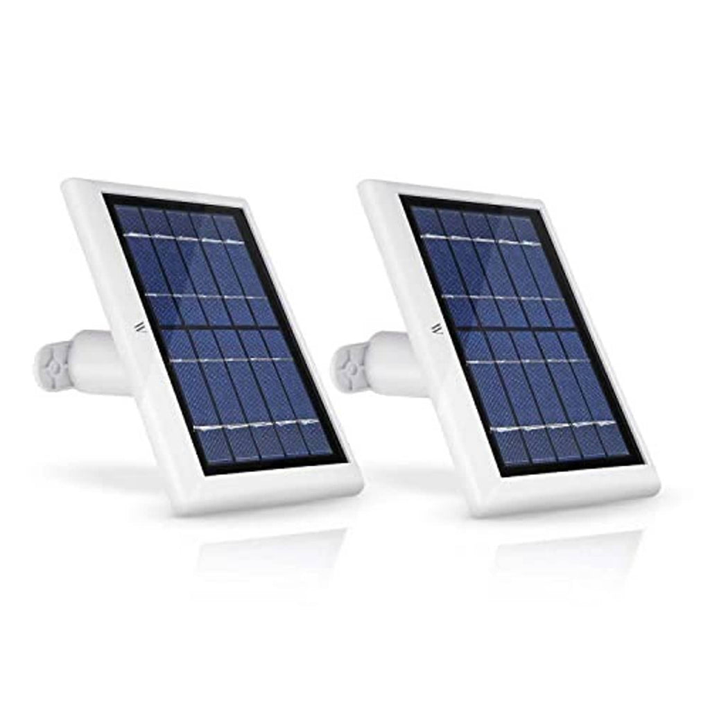 White dual solar panel charger kit, angled view with wall mounts and charging cables