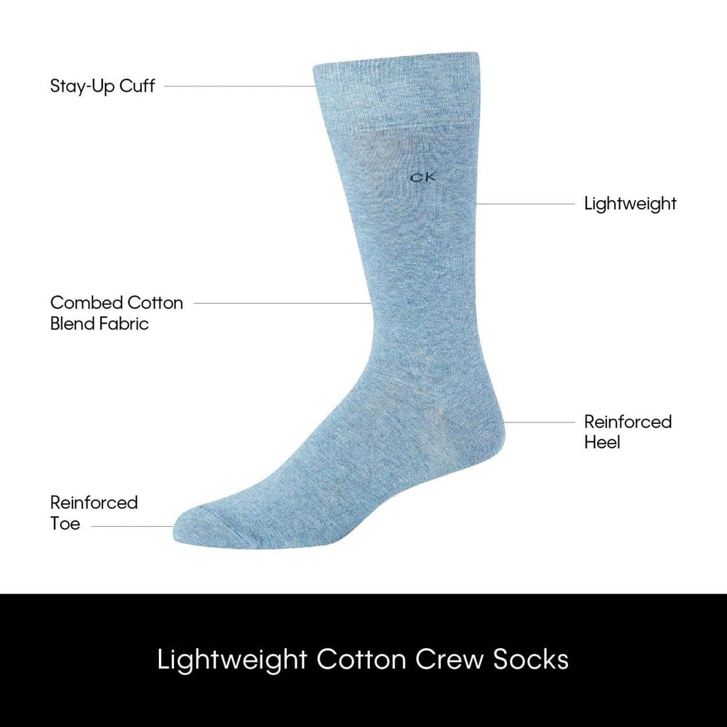 Light blue cotton crew sock with stay-up cuff, CK logo, reinforced toe and heel