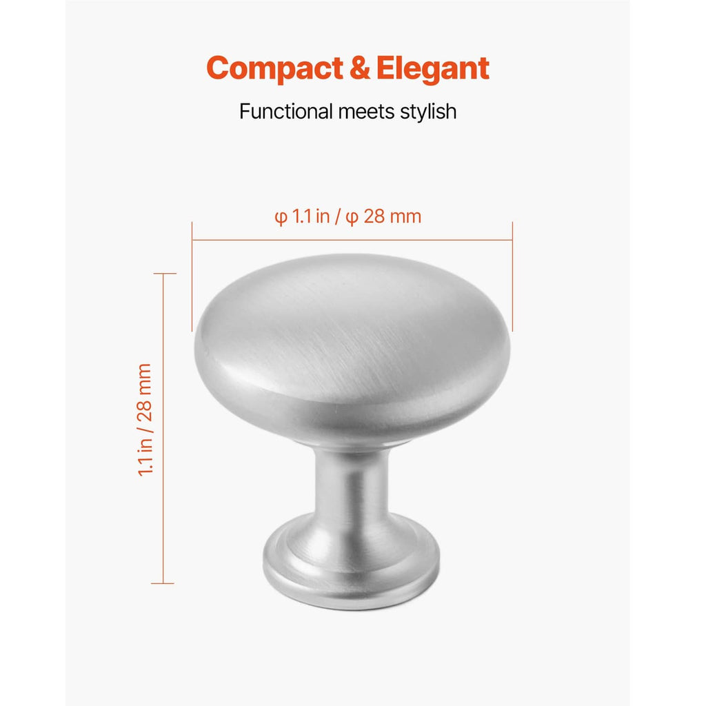 Single mushroom cabinet knob with brushed metal oval top and round pedestal base