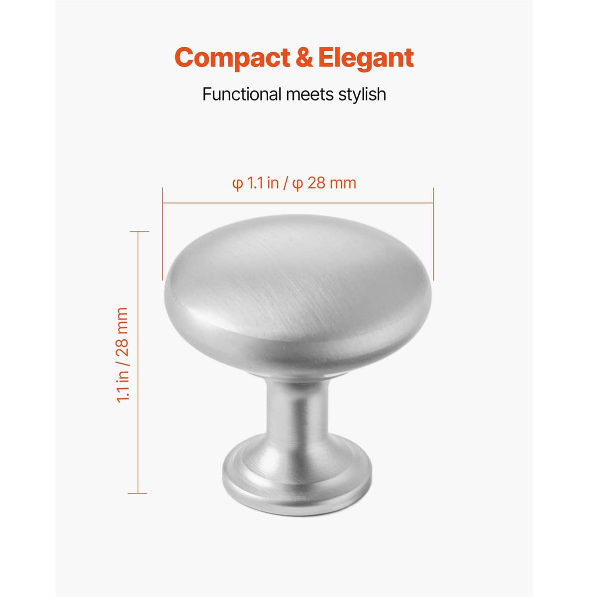 Single mushroom cabinet knob with brushed metal oval top and round pedestal base